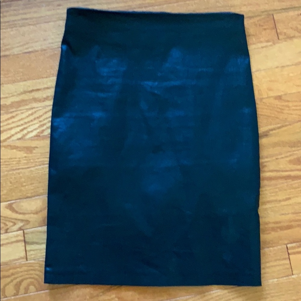 All Saints black coated denim skirt